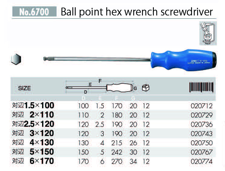 6700 ANEX ball point hex wrench sdcrewdriver